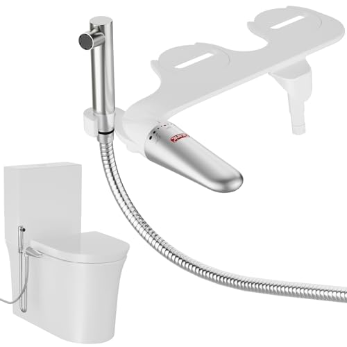 DEANIC 2-in-1 Bidet Attachment with Handheld Bath Bidet Sprayer, Ultra-Slim Adjustable Water Pressure Nozzle, Cold Water Non Electric Hand Sprayer for Toilet Seat (Sliver White)