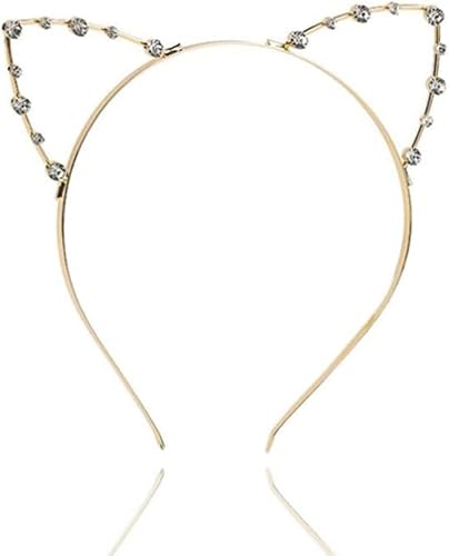Jilukibo Rhinestone ars Headband Pearl Crystal Kitty Hair Band for Women Girls, Lovely Alloy rs Hair Hoop for Halloween Cosplay Costume Party (Gold)