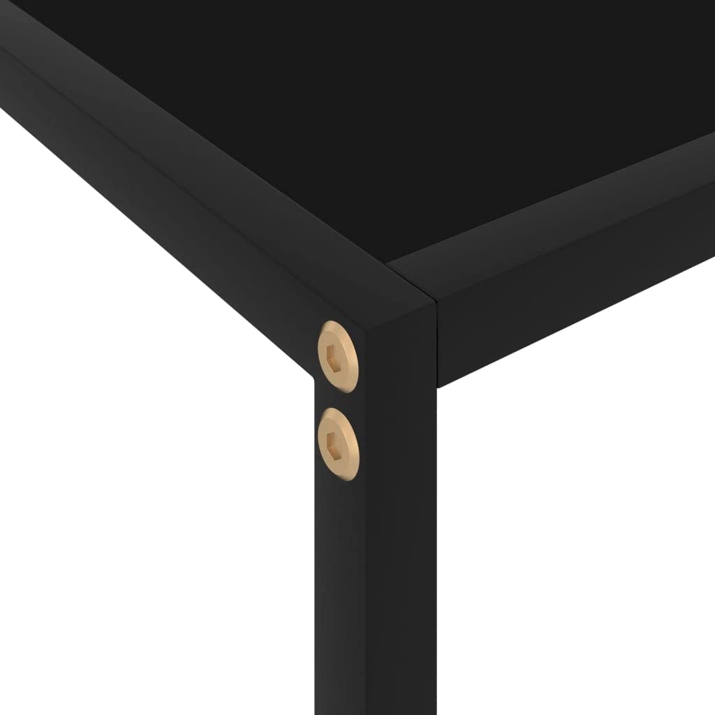 Stolik konsolowy, czarny, 80 x 35 x 75 cm, szkło hartowane, stal malowana proszkowo, nowoczesny design, wytrzymały stolik pomocniczy do korytarza, salonu, dodatkowe miejsce do przechowywania