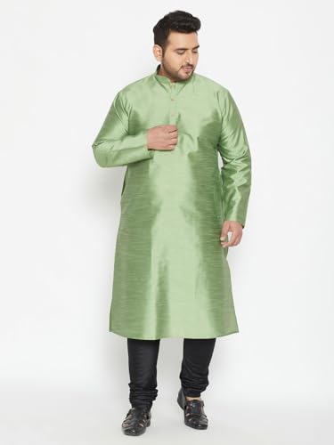 Image of Vastramay Plus Men's White Silk Blend Kurta Pyjama Set VPLUSMKWH001nPBL 44 | Independence Day
