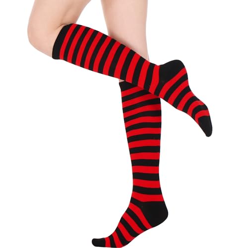 Image of DOOVID Casual Knee High Socks for Women Tube Socks Elasticity Athletic Socks Thin Stripe Knee High Stockings