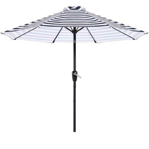 Image of ABCCANOPY 9FT Patio Umbrella Outdoor 8 Ribs Table Umbrella | Fade & UV Resistant Fabric,8 Fiberglass Ribs,Smooth Crank System,Navy Blue White,Great for Patio,Backyard,Garden,Deck