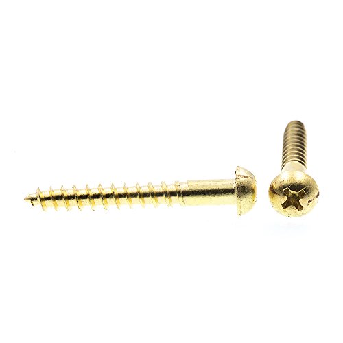 Prime-Line 9208373 Tornillos para madera, Cabeza redonda, Sistema de apriete Phillips, #10 x 1-1/2 pulg., Latón sólido (Pack de 15) miniatura 2