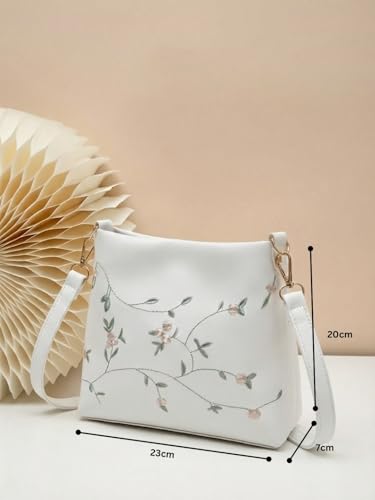 Image of LIKE STYLE Women's Floral Embroidered PU Sling Bag | Stylish Crossbody Shoulder Bag for Daily Use