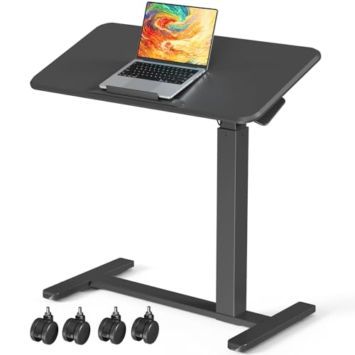 Image of Mobile Standing Desk, Height Adjustable Left /Right Overbed Bedside Table, 90 Tiltable Portable Laptop Desk with Wheels, Foldable Computer Cart for Hospital Home Use, Black