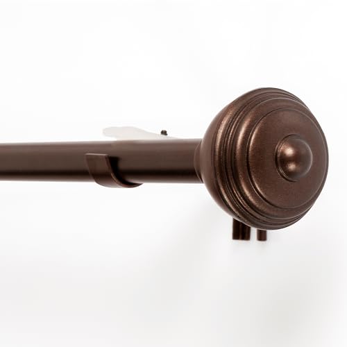 Image of Deco Window 2 Pc Extendable Curtain Rod for Doors & Windows, 16mm Diameter, 28 inch-48 inch Adjustable Length, Iron Telescopic Rod with Round Finials, Brown Oil Rubbed