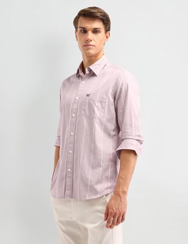 Image of Arrow Sport Men Slim fit Cotton Striped Long Sleeves Semi-Cutaway Collar Shirt