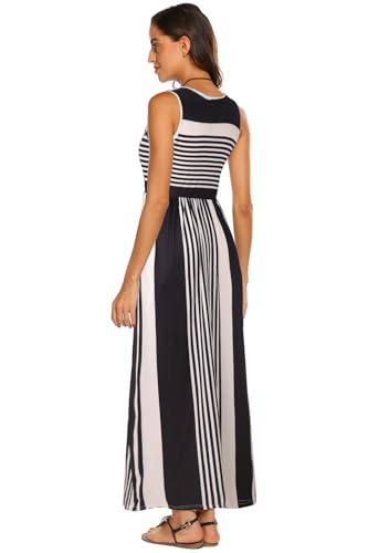 Image of Hount Women's Summer Sleeveless Striped Flowy Casual Long Maxi Dress with Pockets