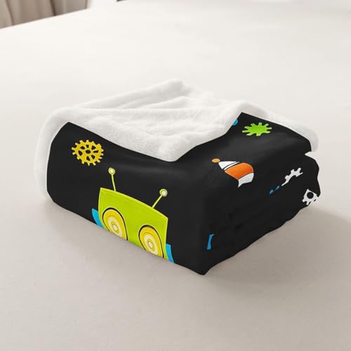 Couverture polaire robot enfant noire 101x127 cm pour lit