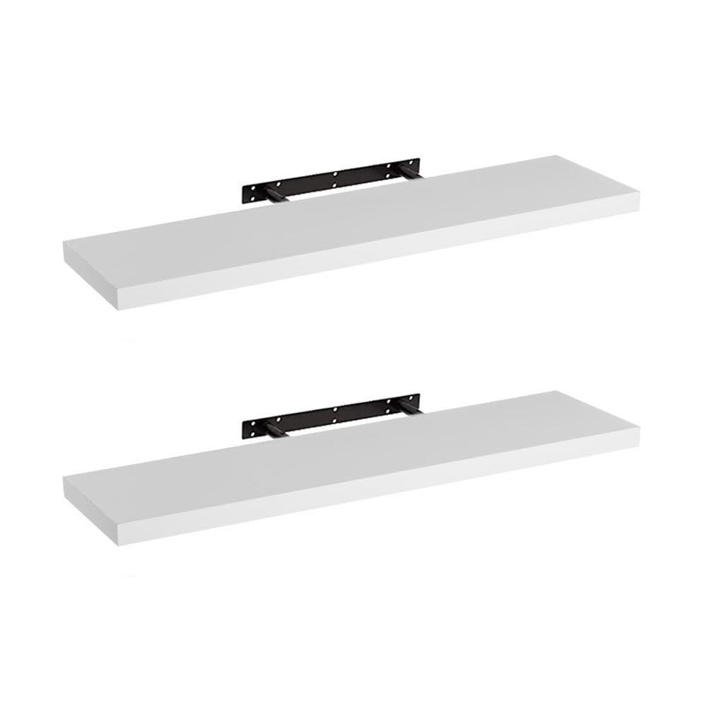 LOLAhome Set de 2 estantes de Pared flotantes de MDF Blanco Decorativo,Balda de Pared, De 23x100 cm para Salón, Cocina, Oficina, Dormitorio,Resistente
