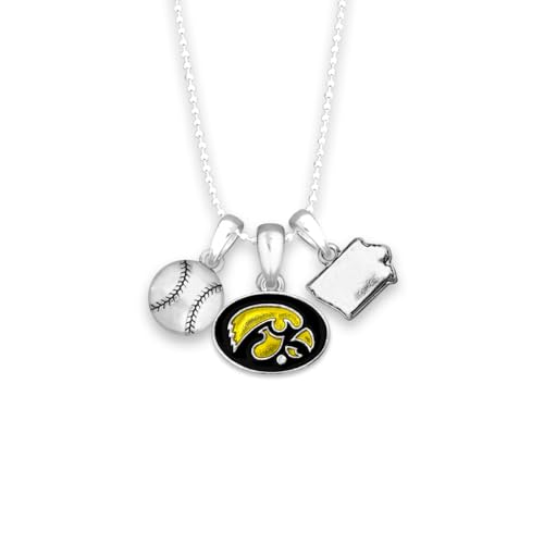 From the Heart Iowa Baseball Accent Charm Team Traditions Necklace with Team Color Logo, Baseball and State Accent Charm Officially Licensed Jewelry Fan IU