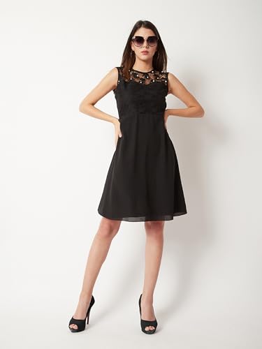 Image of Miss Chase Women's Round Neck Sleeveless Polyester Ruffled Knee- Length Dress