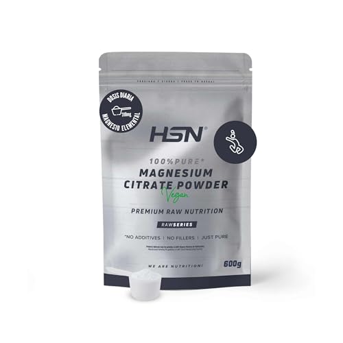 HSN Magnesiumcitrat Pulver (310 mg elementares Magnesium) | Geschmacksneutral 600 g = 300 Portionen | 100% reines Magnesium ohne Zusatzstoffe oder Trennmittel | Nicht-GVO, Vegan, Glutenfrei