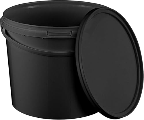 BenBow Bucket With Lid Food Safe Stable Airtight Leak Proof Odorless Plastic Storage Container With Handle Empty 5 Pieces(5 liters) (Black)