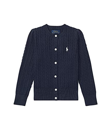 POLO RALPH LAUREN Girl's Cable Knit Cotton Cardigan (Little Kids) Hunter Navy 5 Little Kid