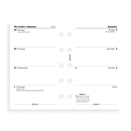 filoFax Diary 68121 Refill For 2018 Mini Week On Two Pages Diary