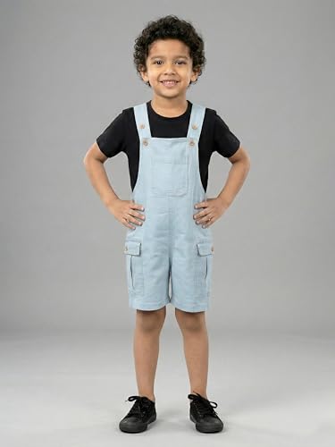 Image of KiddoPanti Unisex Denim Cargo Dungaree Shorts | 69.1% Cotton 29% Spun Poly 1.9% Spandex | Above Knee Length | Soft Breathable Summer Dungaree