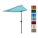 Half Umbrella Outdoor Patio Shade - 9 ft Patio Umbrella with Easy Crank - Small Canopy for Balcony, Table, or Deck by Pure Garden (Blue)