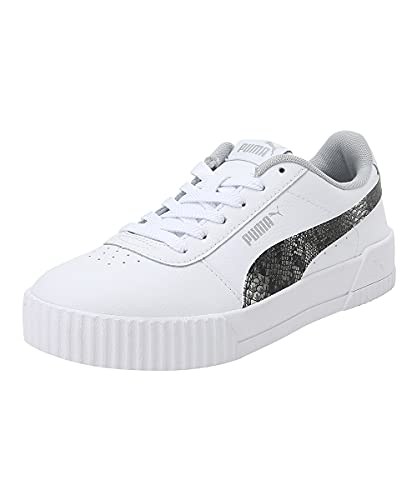 Image of Puma Women's Carina L Snake FS White-Gray Violet-Silver Leather Sneaker-3 UK (38238402)