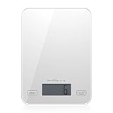  TOOGOO Digitale Küche Waage Lebensmittel Waage 11Kg / 5Kg - Ultra Dünn, Multifunktion, GEH？rtetes Glas, Leicht Zu Reinigen, Gro？es Display Professionelle Digitale Küche Waage (Wei？)