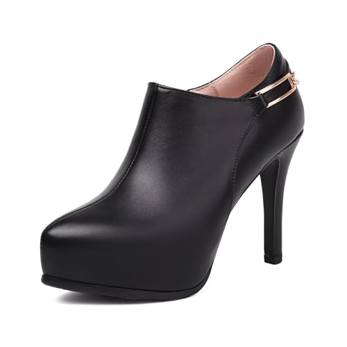 KISSASA Womens Pointed Toe Faux Leather High Heel Stiletto Side Zip Pointy Ankle Boots