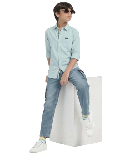 Image of Red Nine Rocket Science Boys' Solid Satin-Finish Poly Cotton Shirt | Single Pocket, Spread Collar, Long Sleeve, Casual