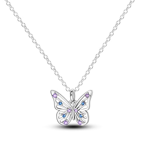 NARMO Collier Papillon 925 Sterling Silver Papillon Pendentif Femme Fille Collier Anniversaire Bijoux Cadeau