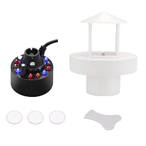 FITNATE 350ml/H Ultrasonic Mist Maker Fogger Atomizer with LED Changing Light for Water Fountain Pond Pot Rockery Sink, with Removable Splash Guard,Atomized disc and Changing Tools