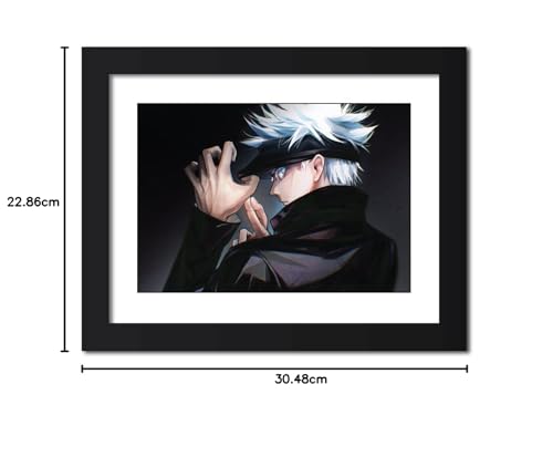 Image of TenorArts Satoru Gojo Poster Jujutsu Kaisen Anime Laminated Posters Photo Frame Painting with Matt Finish Black Textures (12inches x 9inches)