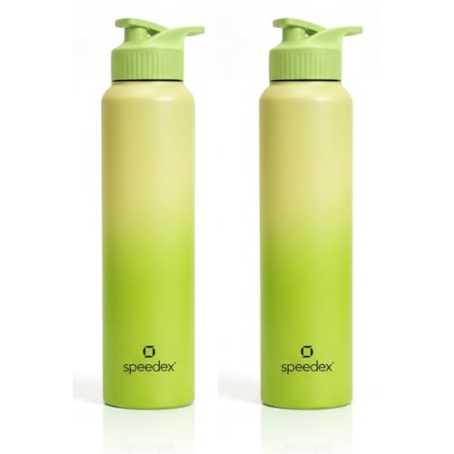 Image of Speedex Stainless Steel Metal Water Bottle 1 Ltr 1000 ml, BIS Approved, Leak Proof Sipper Cap Bottle for Office, School, Gym, Travel, Daily Use for Men, Women, Kids, Adults, Lime Green, Set of 2