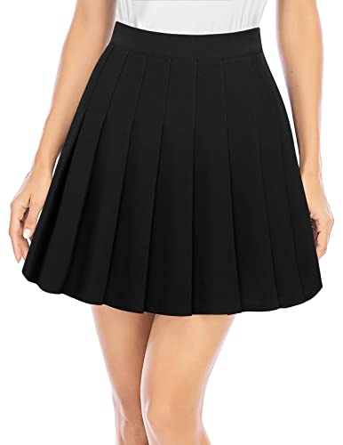 Dresstells Black Pleated Mini Tennis Skirts For Women Skater High Waisted School Girl Flowy Skirtblack M #TOP1