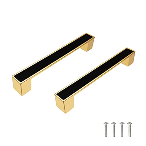 Xnrtop 2 Stück mattschwarze Türgriffe für Küchenschränke - Zinklegierung, Schubladen, Kommodengriffe, Küchenschrankgriffe, schwarz, 2 Stück - 12,7 cm Lochmitten (149 mm, goldfarben) Cover