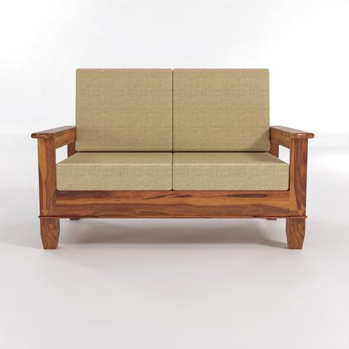 Image of Sheesham Wooden 5 Seater Sofa Set for Living Room | Rosewood Cushion Sofa with Side Newspaper Holder for Home & Office | Solid Wood Sofa Set for Lounge (Honey, 3+2 Seater)