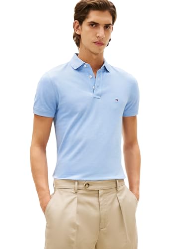 Image of Tommy Hilfiger Men's Short Sleeve Polo Shirts in Slim Fit with Stretch and Organic Pique Cotton