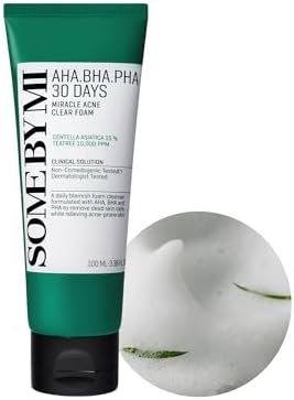 SOME BY MI AHA BHA PHA 30 Days Miracle Acne Clear Foam โ 3.38oz, 100ml โ Korean Acne Face Wash for Smooth & Clear Skin โ Salicylic Acid Cleanser for Exfoliation & Sebum Control โ Korean Skin Care