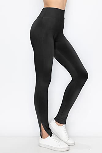 Women's High Waisted Yoga Leggings - Buttery Soft Comfortable Stretch Side Split Hem Workout Casual Pants Black S - image 3