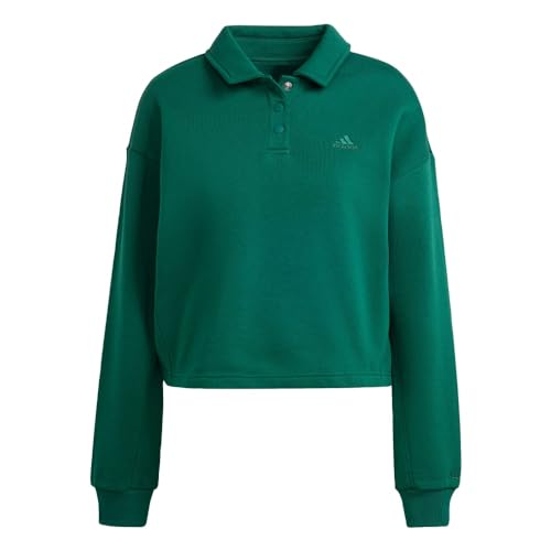 adidas WOMEN'S ALL SZN FLEECE GRAPHIC POLO SWEATSHIRT, COLLEGIATE GREEN,