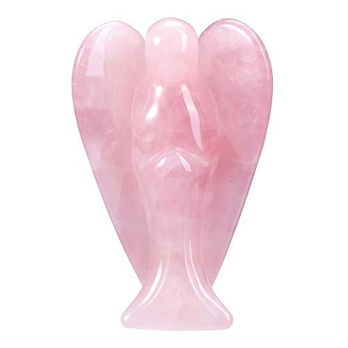 Top Plaza Healing Rose Quartz Crystals Stone Figurines 3 Inches Carved Gemstone Guardian Angel Pocket Statues Home Living Room Bedroom Decor Room Decoration Angel Gifts for Women