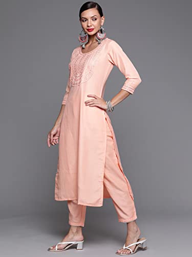 Image of INDO ERA Women's Yoke Design Silk Blend Straight Kurta with Pant & Dupatta Set