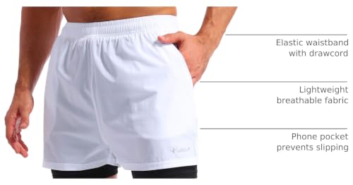 Image of Pudolla Men's 2 in 1 Running Shorts 5 inch Quick Dry Gym Athletic Workout Shorts for Men with Phone Pockets