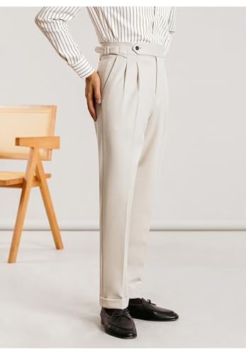 Men's Dress Pants Slim Fit Flat Front Casual Business Trousers Classic Gurkha Pants4