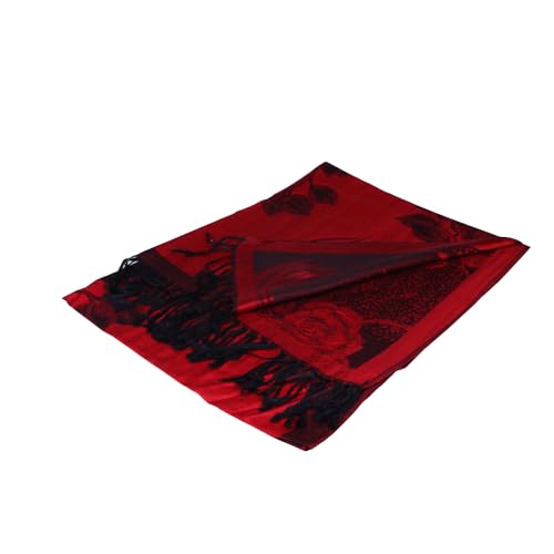 Women Soft Silky Pashmina Reversible Floral Rose Shawl Wrap Scarf w/Fringes2