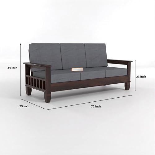 Image of Sheesham Wooden 5 Seater Sofa Set for Living Room | Solid Wood 3+2 Seater Cushion Sofa Sets with Newspaper Holder for Home & Office | Wooden Furniture Sofa for Lounge Walnut Finish