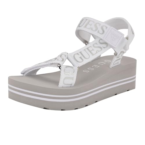 Guess Women's AVIN Wedge Sandal, White/Silver 115, 10
