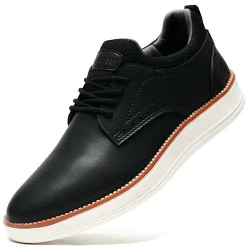 HCUBEAW Men's Dress Sneakers - Comfortable Leather Casual Wingtip Brogue Oxfords Shoes for Business, Walking & Formal Events with Cushioned Insole, Black