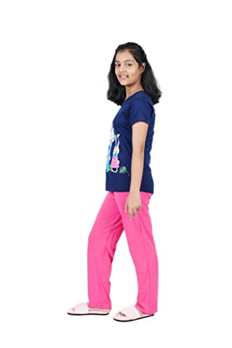 Image of Rabbittospotty Cotton Hosiery Cartoon Printed Night Suits for Girls (9-16 Years) Red White Navyblue Pink and Greenwhite