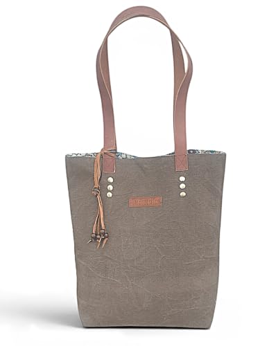Image of The House of tara Distressed Finish Canvas Tote Handbag | Tassel Embellished | Magnetic Closure & Internal Zip Pocket Shoulder Bag | For College, Office and Daily Use | For Women