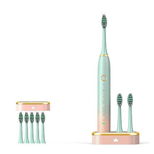 Felenny Cepillo de dientes eléctrico para adultos con 5 cabezales de cepillo, carga rápida, 5 modos, cepillo de dientes eléctrico para adultos, temporizador inteligente integrado para adultos, IPX8