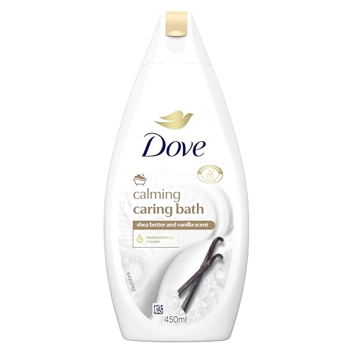 Dove Calming Caring Bath Bath Soak with moisturising cream shea butter & warm vanilla for an indulgent bubble bath 450 ml