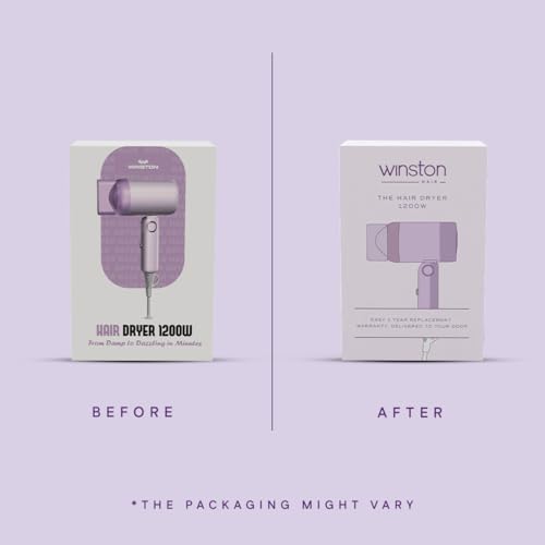Image of WINSTON Ionic Foldable Hair Dryer - 1200W | Compact, Foldable, and Damage-Free Drying Blow Dryer with Low Noise & Overheat Protection - 1 Year Warranty (Purple)